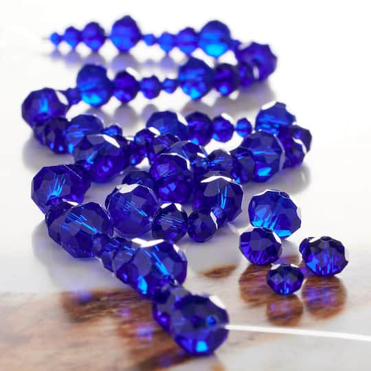 Blue Faceted Glass Rondelle Beads by Bead Landing™